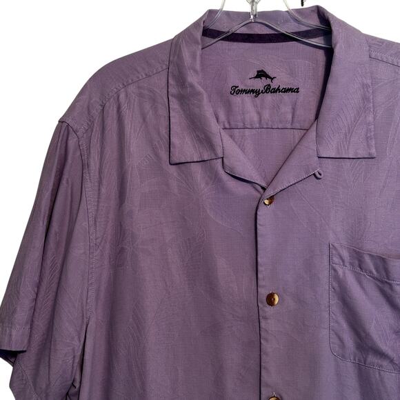 Tommy Bahama Lavender Silk Camp Shirt Mens XL Subtle Tropical Print Button Front - Picture 2 of 9